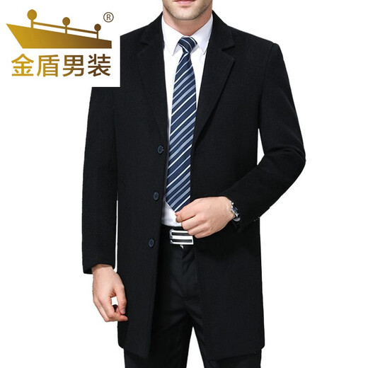 金盾秋冬季男士保暖大衣中长款商务休闲毛呢风衣西装领爸爸男外套 高品质-中长款藏青【限/量降价/ 2XL 【建议125-140斤】