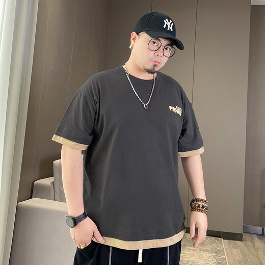 Su Xingzhe's hochwertiger Sommer-großer trendiger Marke Fat T-Shirts für Männer sowie Fett-Plus-Größe Herren-T-Shirts für Männer, kurzärmelige Kleidung für Männer, T1506 dunkelgrau gestickte Buchstaben 7xl (275-300jin [Jin gleich 0,5 kg]))