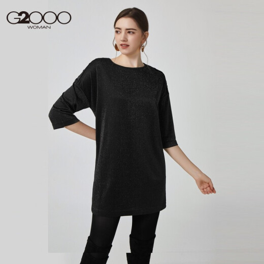 [Off the shelf] G2000 mid-length fashionable metal knitted dress autumn and winter new three-quarter sleeve casual loose women's shirt 78262414 black/99170/88A/L