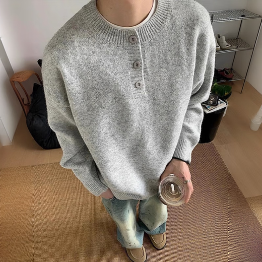 Yiran presents American Henry collar sweater for men in winter new high-end lazy style bottoming sweater cleanfit jacket for men light gray L recommended 120-135Jin Jin equals 0.5 kg