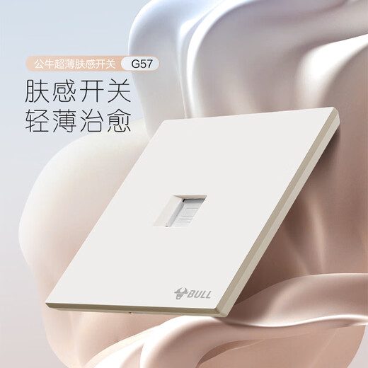 公牛（BULL）开关插座五孔大面板插座网线网络86型墙面暗装G57肤感米绒白 一位电脑插座(六类）