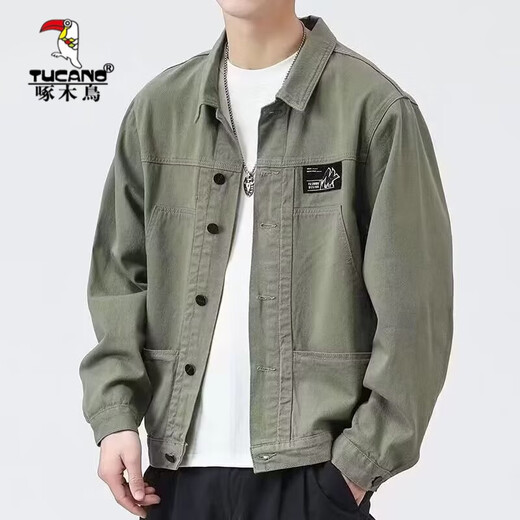 Woodpecker Jacket Men's Spring and Autumn 2025 New Shirt Lapel Autumn Men's Work Jacket Early Autumn Gown Top [Updated Version] K12806 Black M [Suggested 90-120Jin [Jin equals 0.5 kg]]