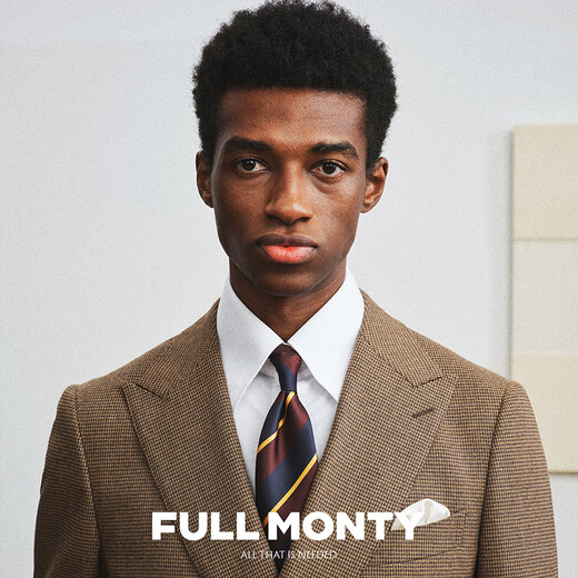 FULL MONTY【Marzotto面料】羊毛西服外套男士千鸟格双排扣西装商务单西 棕色20006 52