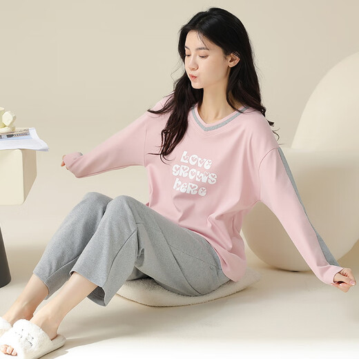 莫代尔2025新款睡衣女春秋纯棉套头长袖家居服纯色可外穿冬季套装 9934 M