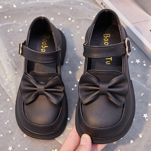 LINGLI Girls' Shoes Spring and Autumn 2025 New Girls Princess Shoes Children's Performance Small Leather Shoes British Style Single Shoes for Middle and Large Children Black 35