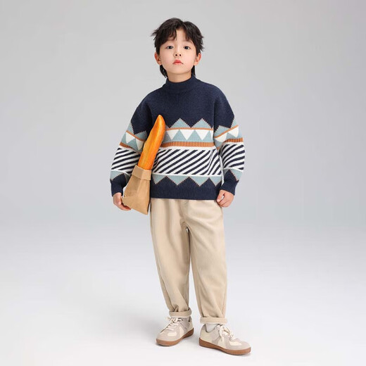 Zuoxi Boys' Sweater Children's Thickened Autumn and Winter 2025 New Boys' Sweater Winter Pullover Navy Blue 150