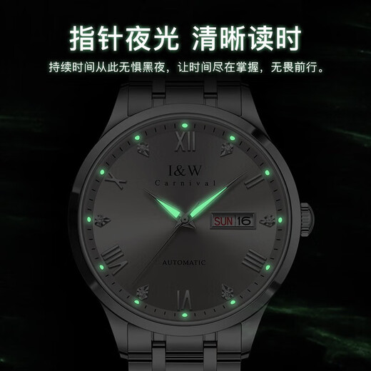 I/W CARNIVAL HWGUOJI Swiss Famous Watch Top Ten Brands Men's Full Automatic Mechanical Watch Imported Movement Double Calendar Luminous Waterproof Watch Aiwochi Silver Steel Band White Floor + Same Model + Exquisite Gift Box [679]