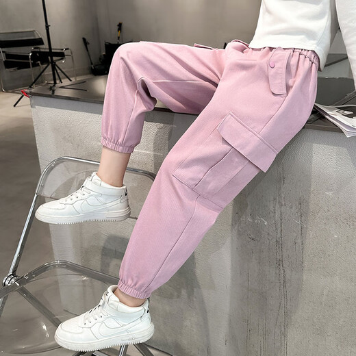 优优1点（Yoyo one）女童工装裤春秋2025新款儿童粉色纯棉裤子大童运动长裤春季休闲裤 4882白+16096粉【套装】 150cm