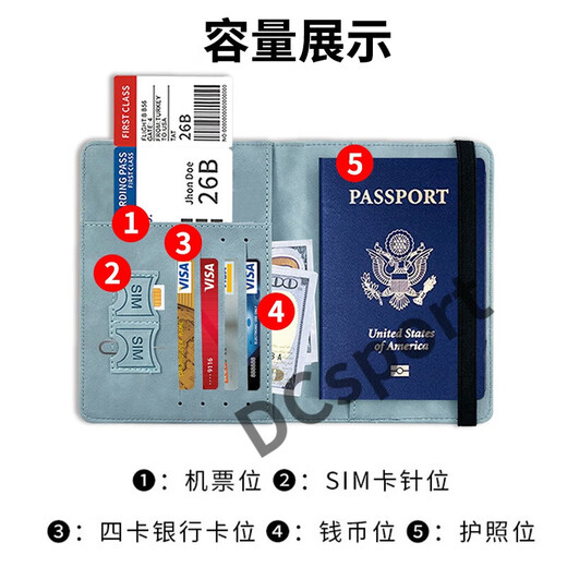 阿尤布旅行护照保护套护照夹收纳包防盗刷多功能护照钱包便携随身护照包 蓝色RFID防盗刷多功能护照包