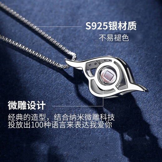 Djin投影银项链女100种语言定制吊坠锁骨链老婆情人节生日礼物送女友 D695投影彩图版（模块+彩图）