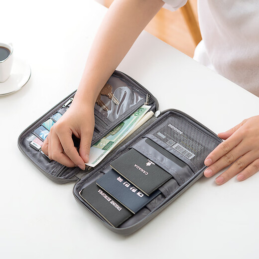 Lehuo Travel Portable Travel Document Rangement Sac de rangement grande capacité Clip de billette multifonctionnel Clif de protection passeport multicouche noire grande taille