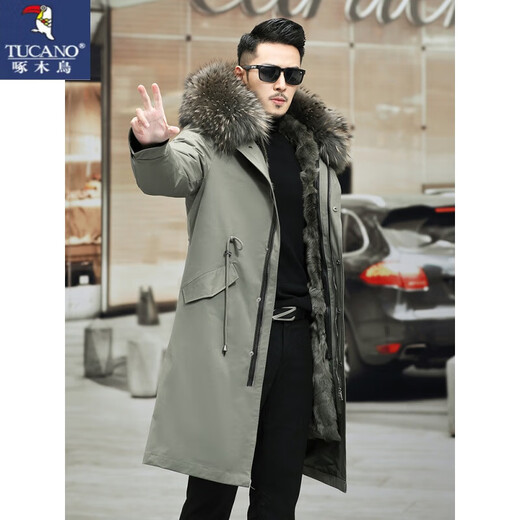 Holzspecker (Tucano) 2025 Winterstil Parker Herren mit mittlerer Länge Fuchsfell abnehmbarer innerer Liner-Fellschicht in integrierter schwarzer Schale über Knie + reines schwarzes Fuchsfellmänner Modell 4xl <176-190jin [Jin gleich 0,5 kg]>