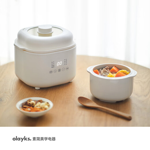 Olayks exports original electric stew pot for 1-2 people, electric stew pot, small household water-proof bird's nest stew, porridge artifact, baby food supplement, ceramic stew pot 1L - with anti-scald handle