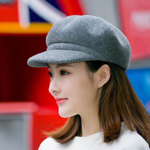 Xishengduo hat women's autumn and winter high-end octagonal hat women's fashion internet celebrity hat winter woolen beret burgundy