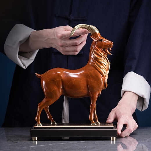 Zhu Bingren Copper Famous Sheep Sihai Bronze Sheep Living Room Study Ornament Home Gift Color Bronze Sculpture Brass Animal Sculpture Gift Famous Sheep Sihai Large