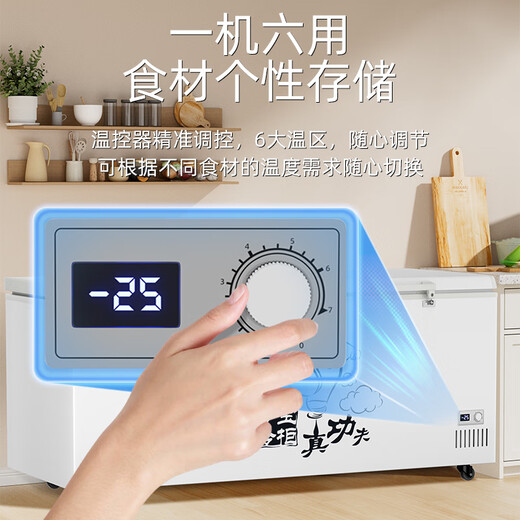 Wanbao [Home] Gefrierschrank kommerzielle Kühlung und Gefrierschrank Dual-Purple-Gefrierschrank mit energiesparendem Kühlschrank mit einem gefrierigen Gefrierschrank mit Doppeltemperatur-Eisschrank Horizontaler Gefrierschrank 698 Eintemperaturkupferrohr [Energiesparung der ersten Ebene] 1,42 Meter