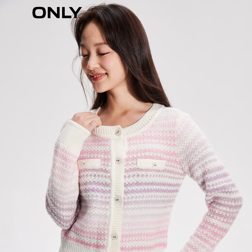 ONLY autumn and winter fashion contrasting striped long sleeve round neck short sweater for women 12343B002 HQ2 rainbow stripes XS 155/76A