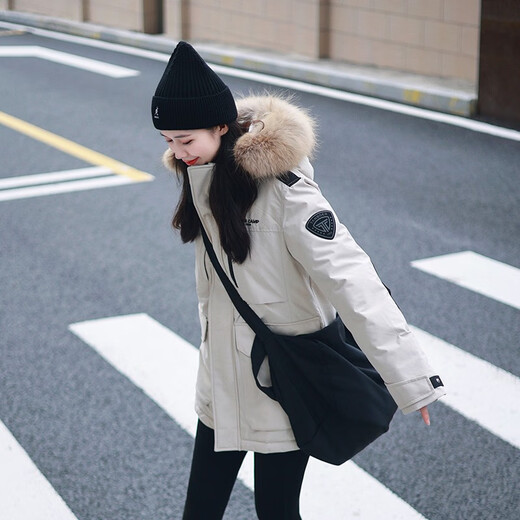 Tambor Xiaohongshu same style couple down jacket for men and women Parker raccoon fur collar hooded outdoor work jacket TF236579 Luoyingmi S (160)