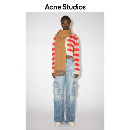 Acne Studios gift winter solid color narrow tassel cashmere label scarf dark camel one size