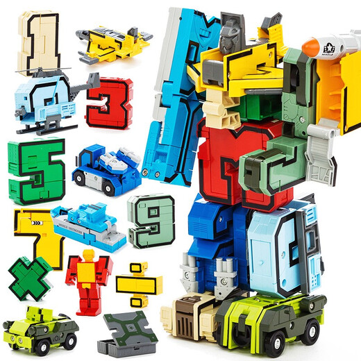 Nouvelle lettre de transformation de lettre Toy Dinosaur Combination Boy Child's Digital Robot 6 ans Génération King Kong Team 2801 (0-9) 10 Numéro + 5 symboles (boîte de couleur)