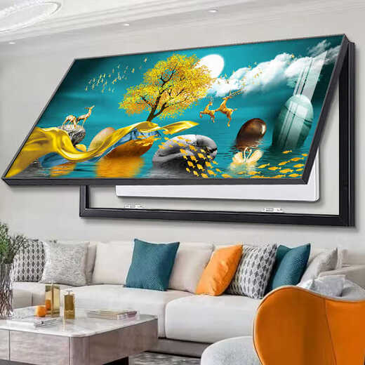CHENGZAI Box de medidor eléctrico de gran tamaño Decoración de la luz Luz de elevación de lujo Fuerte de la caja eléctrica débil Fuerte Mural moderno Pintura colgante sin agujeros Simples JD15932 Carrera de piedra 80*40 (Cubierta 70*30) Marco negro con cubierta