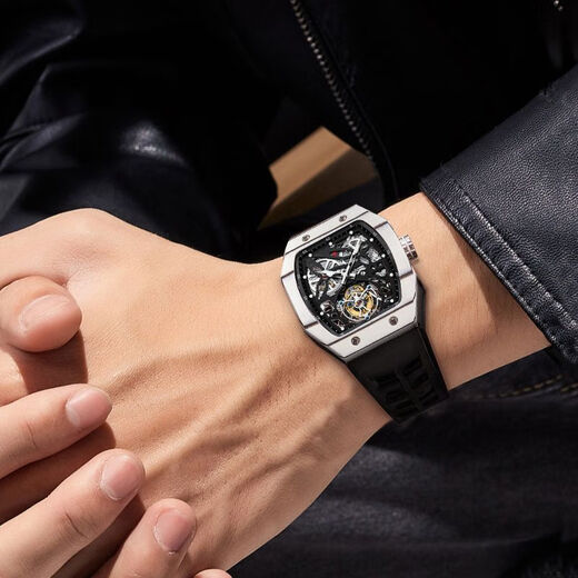 伊索（AESOP）瑞士认证品牌男士手表男酒桶型手动陀飞轮机械表夜光镂空高档名表 黑色壳-7036【真 · 陀飞轮机芯】