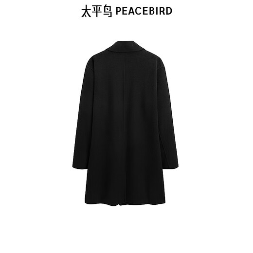 PEACEBIRD Men's Black Casual Woolen Mid-Length Coat Men's B1AAE4B02 Black 1 XL