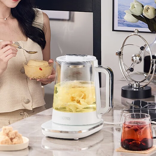 THERMOS Health Pot Pure Titanium Bottom Household Multifunctional High-end Office Small 2024 New Kettle Teapot Tea Maker EHA-1616E White 1.5L