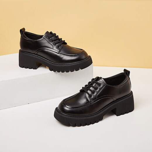 Daphne Single -Schuhe für Frauen 2024 Frühling Britisch -Stil -Ladung Dicke Sohle erhöhte Lederschuhe Vielseitige Frauenschuhe schwarz 36