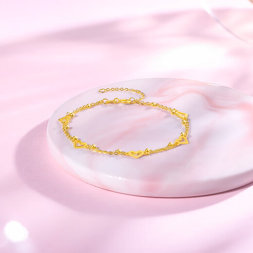 Saturday blessing yellow 18K gold bracelet women's love double-layered gold bracelet birthday gift C0712342 16+3cm
