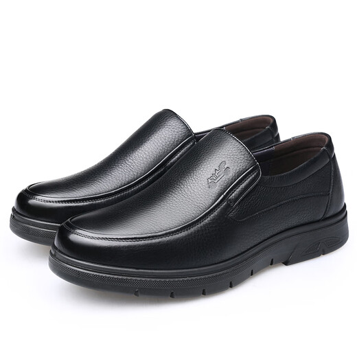 Classic Car (Wecker) Herbst und Winter Cowide Herrenschuhe für Mitte des Alters mittleren Alters und älteren Daddy Lederschuhe für Männer weiche Leder runde Zehen Fuß Nicht-Schlupf-Freizeit-Lederschuhe für Männer plus Samt Lyc9901m schwarz hinzufügen [Fleece hinzufügen, um es warm zu halten] 40