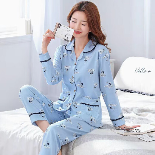 俏丽雅（qiaoliya）睡衣女春秋季纯棉长袖套装中老年妈妈加大薄款可外穿家居 XM841 L 100-120斤