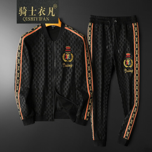 Knight Yifan brand sweatshirt suit European men's trend spring and autumn fashion slim European and American style classic personality embroidered cardigan jacket jacket men's casual running sportswear sweatpants men's picture color M
