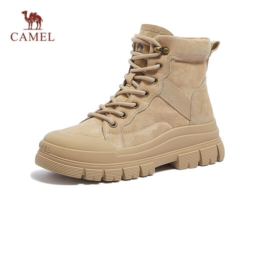 骆驼（CAMEL）马丁靴女短靴新款女士休闲靴工装靴厚底户外登山鞋子女 L23W076010杏色 36
