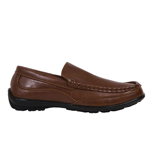 Deer Stags boys' slip-on loafers, soft leather, comfortable and breathable, daily casual shoes for students Brown 7 Big Kid