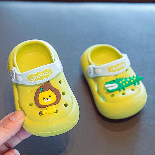 LATE TIME children's slippers summer boys and girls 1-3 years old cute cartoon soft sole anti-slip anti-collision infant baby hole shoes dark green [Lion crocodile] 14 cm inner length [suitable for about 1.5-2 years old]
