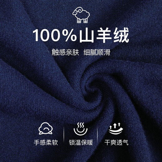 鹿王（KING DEER）【全羊绒】羊绒衫男士纯山羊绒针织衫简约商务打底毛衣初秋男装 深蓝色 L 175/92A