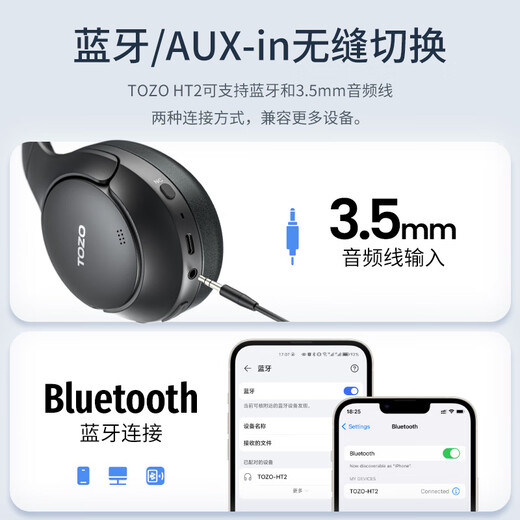 Tozo HT2 Kopf montiert aktive Geräuschunterdrückung Wireless Bluetooth Headset Gaming Computer Headset Wired Ultra Long Battery Life Gold Standard Zertifiziertes Bluetooth 5.4 mit Mikrofon