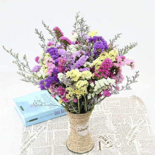 AIMAN Yunnan Flowers Dried Flower Bouquet Forget-Me-Not Lover Grass Combination Starry Gypsophila Living Room Real Flower Arrangement Home Furnishings Purple + Grass About 30 Pieces Not Excluding Flower Basket