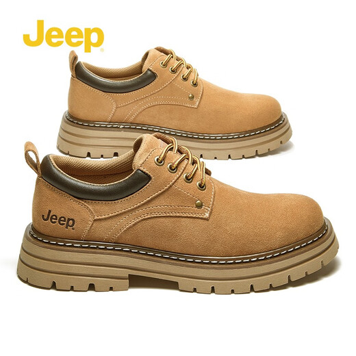 Chaussures pour hommes Jeep 2025 Printemps et automne Nouveaux chaussures de travail pour hommes American rétro doux pliables et chaussures jaunes décontractées jaune terreux (taille de chaussure de sport) 44