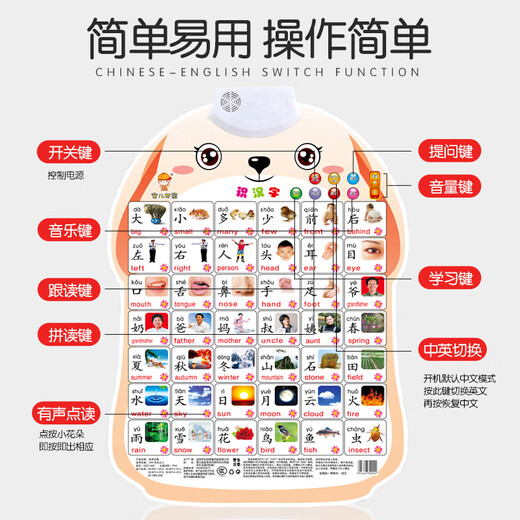 儿童早教有声挂图婴幼识字认知玩具一岁点读发声动物数字拼音墙贴 【拼音】