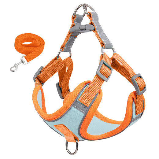 Dog Reflective Harness Leash Dog Leash Dog Leash Set Small Dog Teddy Bichon Puppy Dog Leash Orange Blue Reflective (rope length 1.5 meters) S size (recommended 1-5 Jin Jin equals 0.5 kg)