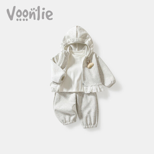 Fanlie VOONLIE Girls Suit Autumn 2025 New Children's Style Little Girl Clothes Baby Jacket Pants Three-piece Set Spring and Autumn Gray 80 cm