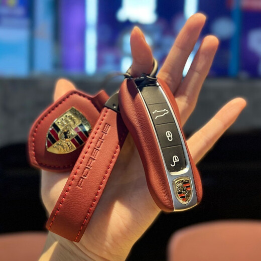哈里发适用于波尔多红保时捷钥匙壳卡宴macan911帕拉梅拉718/taycan扣套 A款ABS材质波尔多红+盾牌套装
