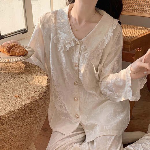 浪莎金丝绒睡衣女秋季女款2025新款长袖长裤甜美公主风花边春夏款夏季 SMSD-9922 M (建议80-100斤)