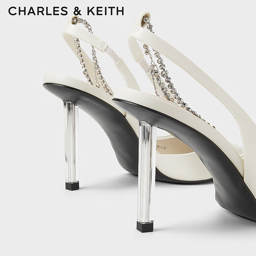CHARLES&KEITH亮钻链条腕带尖头高跟凉鞋女CK1-60280436 Cream奶白色 37