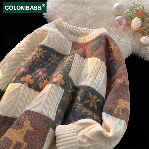 Colombass内搭毛衣男冬季潮牌加厚慵懒打底针织衫复古保暖宽松毛线衣外套 杏色 L