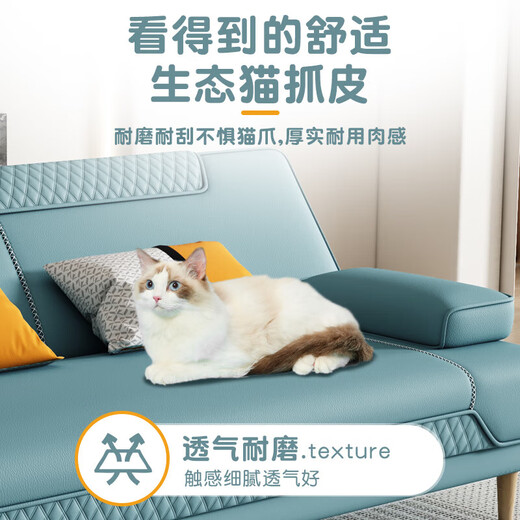 Huiyue (no) multi-functional sofa bed for sitting and sleeping, foldable single bed, double bed, simple sofa for living room, small apartment, cat scratch leather, light blue, colorful sponge style, 1.8 meters long