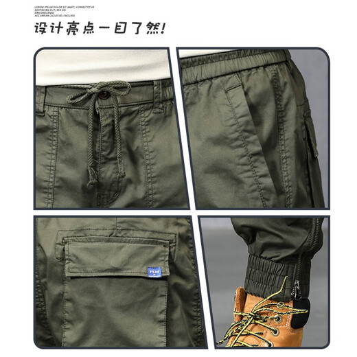 Jeep-Arbeitshose für Männer im Frühjahr und Herbst neue Freizeithosen für Männer losen Kleidung-resistenten trendigen Trends mittleren Alters und Füße für junge Menschen 679 Khaki#regulärer Stil 33 (Empfohlen 145-155jin [Jin gleich 0,5 kg]))