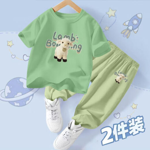 Disney (Disney) Children's Set 2025 New Style Boys Summer Fashion Short Sleeve T-Shirt Girls Mosquito Repellent Pants Summer Baby Clothes White T-Shirt + Small Green Pants Size 90 (Suggested height 80-90cm)